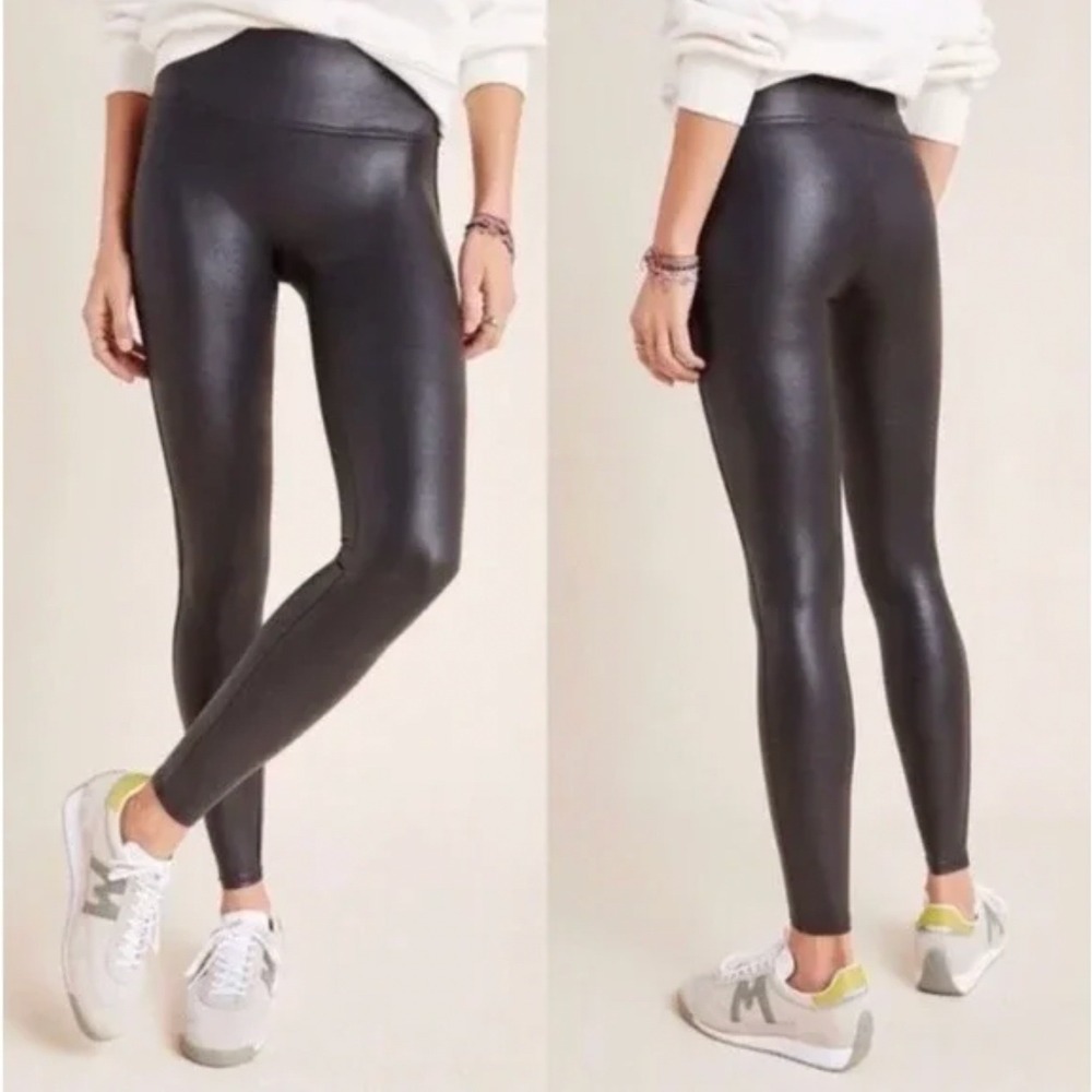 Spanx Faux Leather High Waisted Full Length Leggings in Black Size Small‎